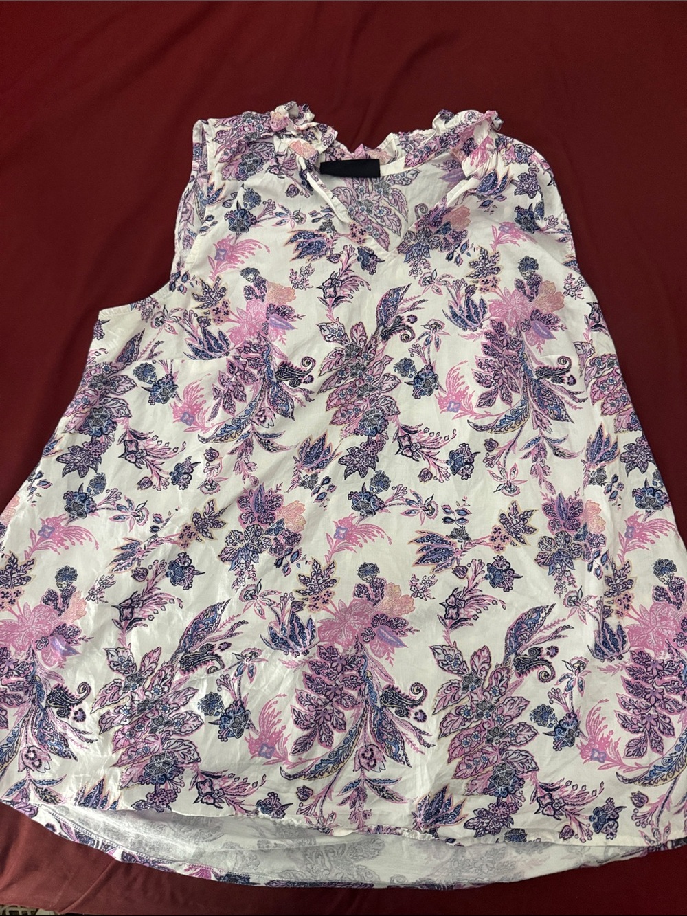 Lane Bryant White Sleeveless Floral Ruffle-Neck Tank - Pink & Purple